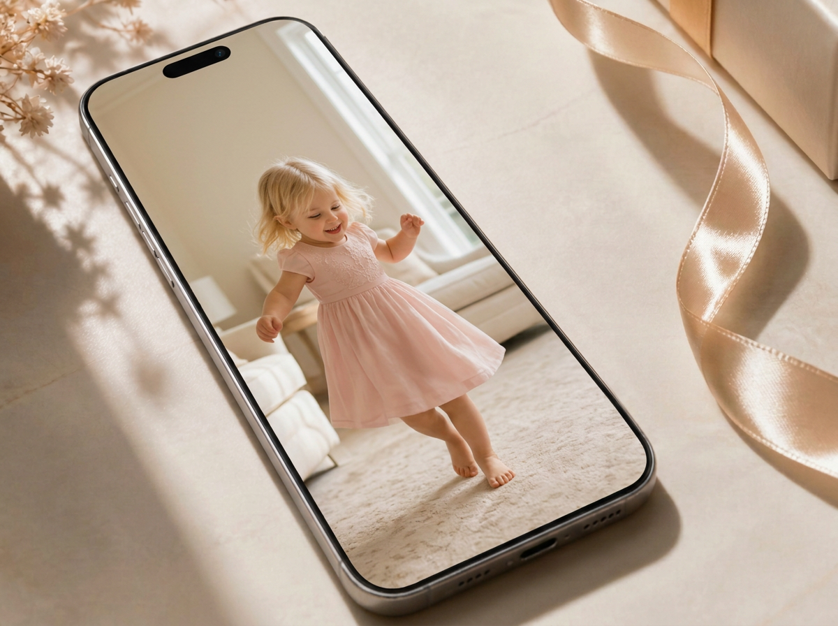 A joyful video memory filling a phone screen