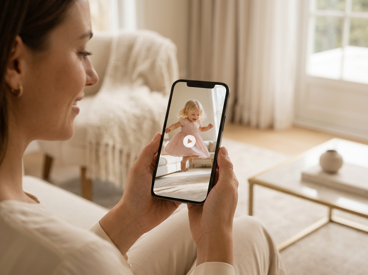 A parent reading a personal message on a phone