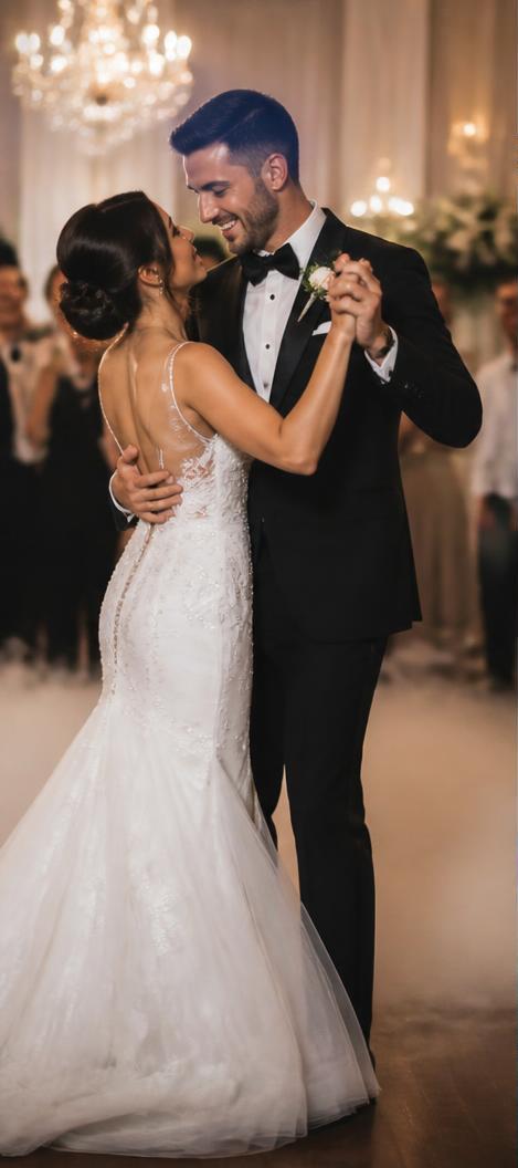 A framed Magic Photo of a bride and groom dancing at their wedding